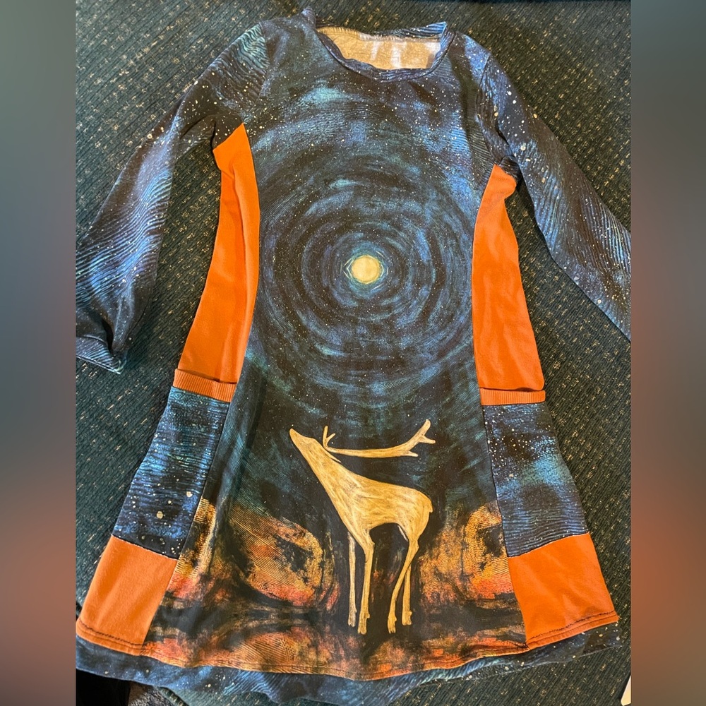 Handmade Small Shop 4T Love From Alaska Artist-Designed Caribou Dress- EUC
